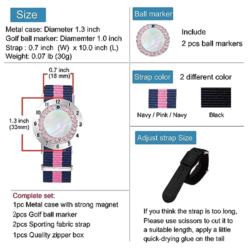 E TRUEE White Pearl & Pink Crystal Golf Ball Marker with Stroke Counter & Bracelet, Women’s Golf Accessories