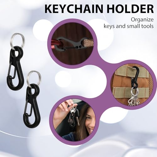Small Carabiner Clips - 12 Sets Mini Metal Snap Hooks - Black