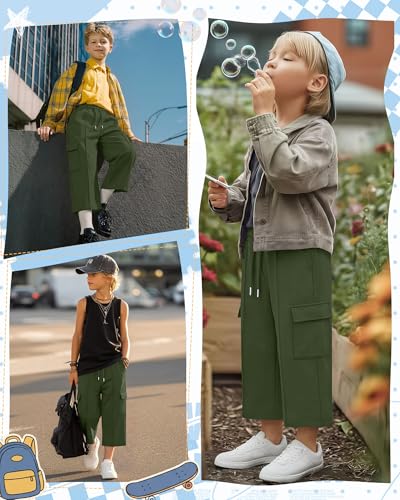 Boys' Cargo Capri Pants - 13-14 Years / Army Green