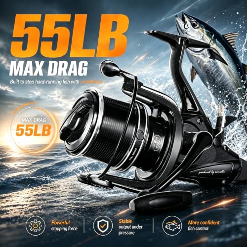 SAMOLLA Heavy Duty Saltwater Spinning Reel 55LB Max Drag 6+1 Bearings, CNC Metal Body, High Speed Gear Ratio 4.1:1, 8000-12000 Series