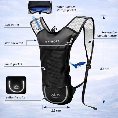 Lightweight Hydration Backpack 2 Pack with 2L Bladder - Black