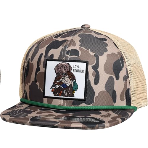 EDTREK Outdoorsman Pro Trucker Cap - Breathable Mesh Flat Brim Snapback with Duck Camo Green Rope