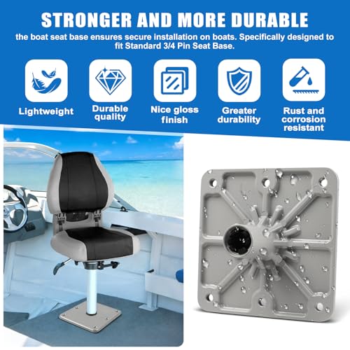 Silver Boat Seat Mounting Base - 7x7 Inch Aluminum Pedestal with 3/4" Lock'N-Pin for Heavy Duty Marine Seat Installation - 2 Pack