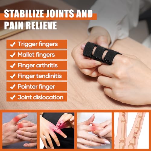 Trigger Finger Splint 2pcs - Adjustable Pain Relief Brace for Index, Middle, Ring Finger - Black