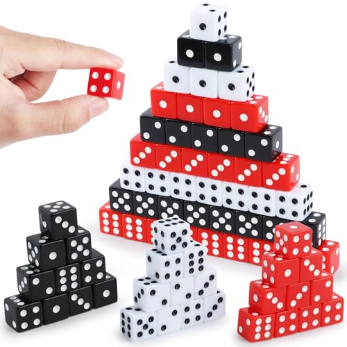 100-Piece Casino Dice Set - 16mm Colored Acrylic Dice - Red, Black, White