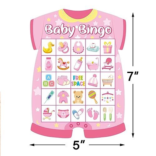 Pink Baby Shower Bingo Cards - 24 Player Set with Chips & Instructions