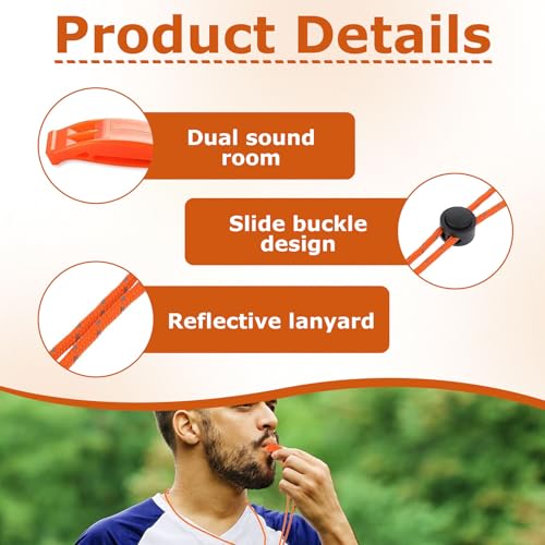 Gyinere 8 Pack Coast Guard Approved Marine Safety Whistles with Lanyards