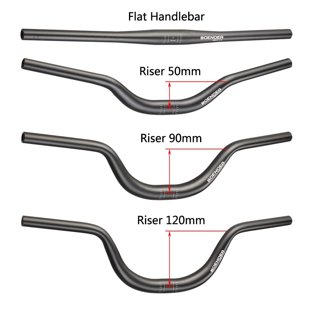Boenoea Bike Riser Handlebar 25.4/31.8mm Length 620mm Aluminum Alloy Riser Bar(50mm 90mm 120mm), Black