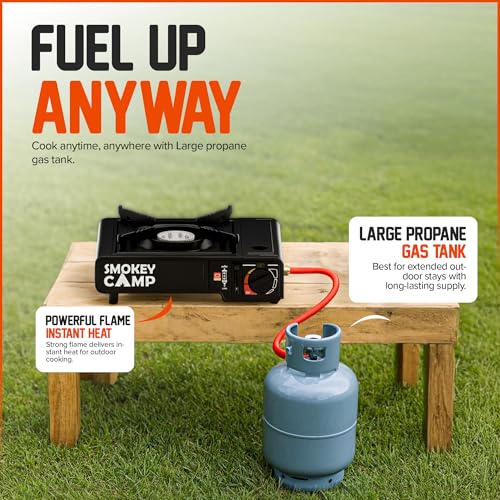 Smokey Camp 3000W Dual Fuel Portable Camping Stove with Adapter Pipe, Automatic Ignition