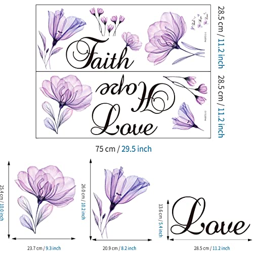 Lchen Faith Hope Love Wall Sticker Purple Lily Flower PVC Wall Decal Home Background Decor Removable Wall Art Sticker (Faith Hope Love)