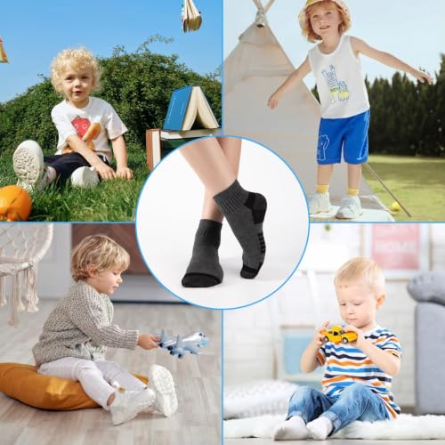 LITERRA 4-7 Years Grey Ankle Socks - 20 Pairs Kids Breathable Athletic Socks for School, Bulk Pack