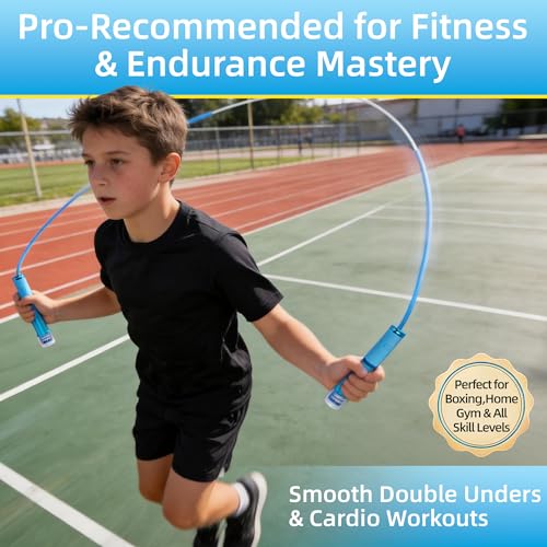 Kids Jump Rope - 9.2ft Adjustable, Dual Bearings, Non-Slip Grip - Blue