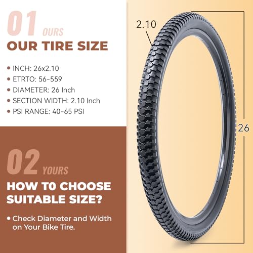 MetersGod 2 Pcs 26x2.10 Bicycle Tires Folding Mountain & Cruiser Replacement