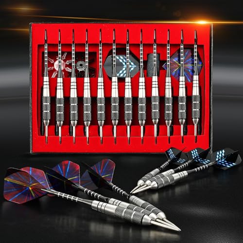 12-Piece Steel Tip Darts Set - 22g with Gift Box & Laser Design