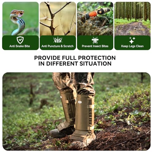 GearOZ Khaki Snake Gaiters Chaps - Durable Anti-Snake Bite Leg Protection