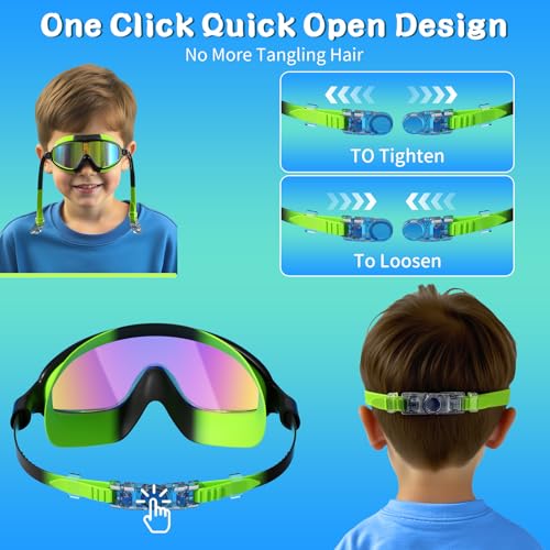 AzureWings Kids Swim Goggles Camouflage Dazzling Blue No Leak Anti-Fog UV Protection 2 Pack
