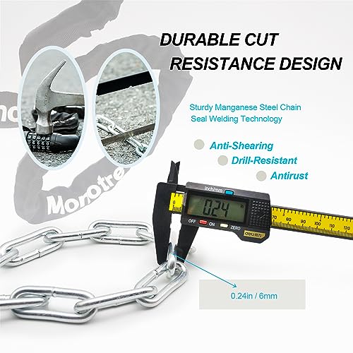 Monotre 3.9ft 5-Digit Resettable Bike Chain Lock - Keyless Anti-Theft for Bicycle, Motorcycle, Scooter (Black)
