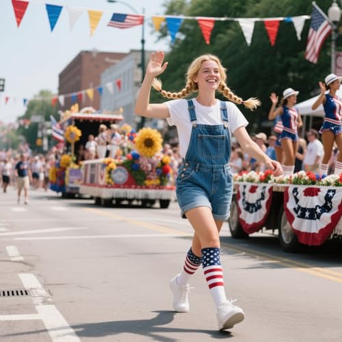 Knee High Socks for Women - Striped Athletic Tube Socks - One Size American Stars