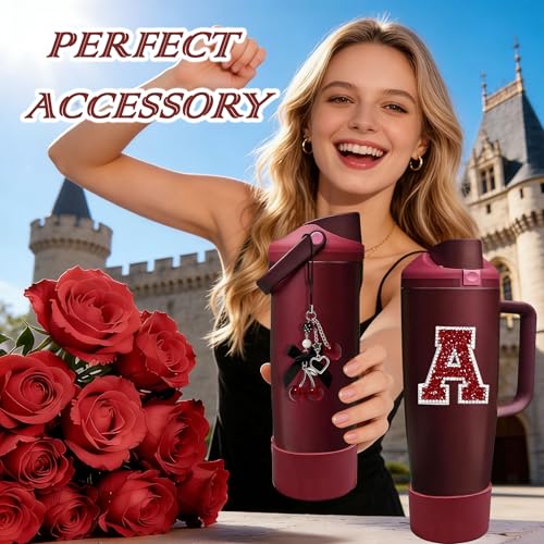Black Cherry Charm & Silicone Boot Accessories for Owala Sway 30/40oz — Personalized Letter A