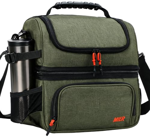 MIER Insulated Lunch Bag for Men Dual Compartment Army Green
