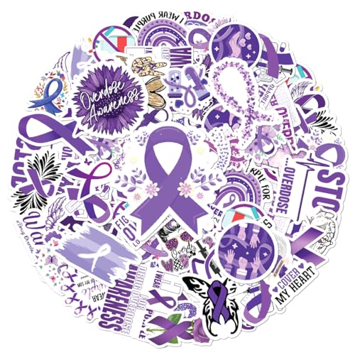 Overdose Awareness Purple Ribbon Stickers Pack Vinyl Inspirational Empowerment Quote Decals 50Pcs Mental Health Endometriosis Support for Laptop Water Bottles Teens Adults