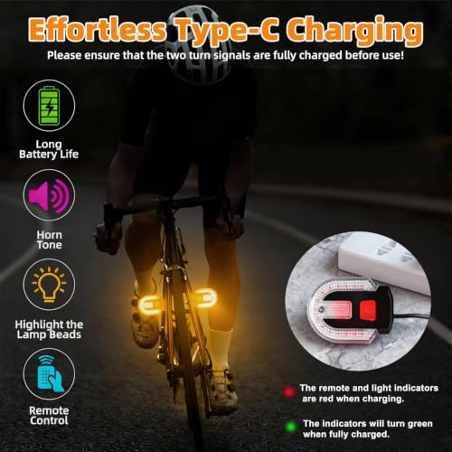 JINRUITOP 4Pcs Bike Tail Lights with Turn Signals, Wireless Remote USB Charging, Waterproof Bicycle Rear Lights with 5 Modes for Night Riding