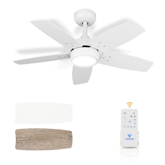 Vagizm Ceiling Fan 36'' for Small Room: Matte White Modern Fans with Light Remote Control - Reversible Quiet DC Motor Dimmable with 6 Speeds for Dorm Room Bedroom Indoor Outdoor Use