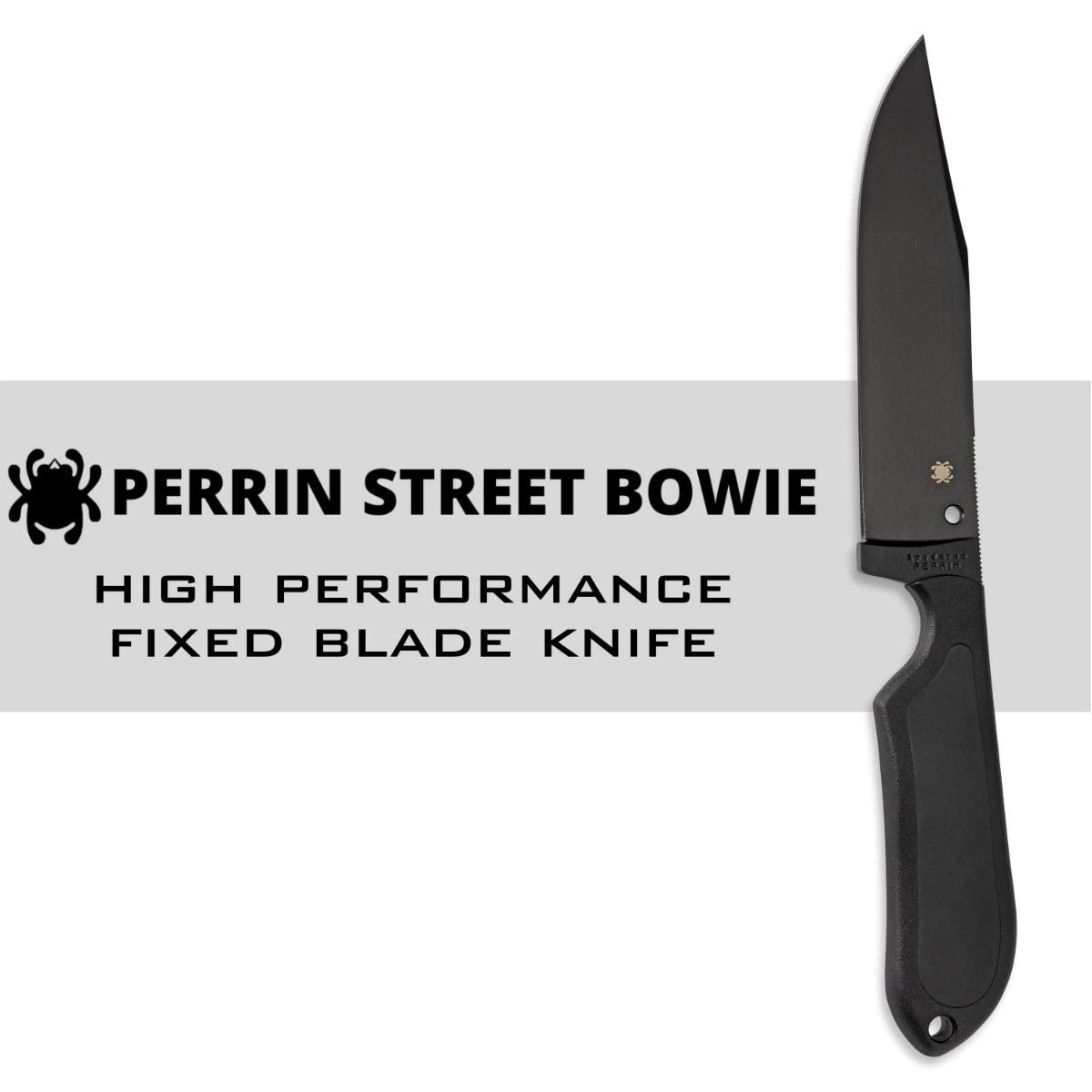 Spyderco Perrin Street Bowie Fixed Blade Utility Knife with 5.05" VG-10 Steel Black Blade and Premium Injection-Molded Polymer Sheath - Everyday Carry - PlainEdge - FB04PBB