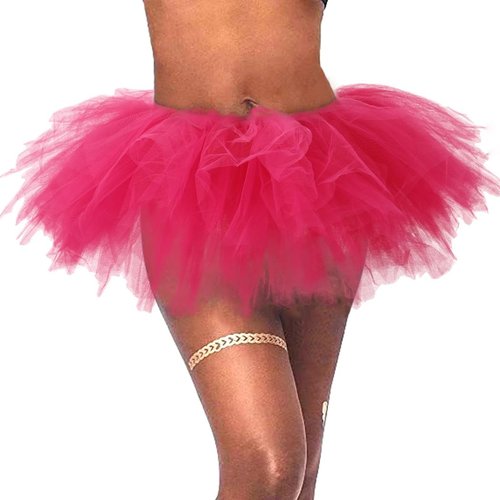 Dmaiy Women Tutu Skirt Classic Elastic Tulle Dance Skirts Layered Ballet Skirt Fluffy Adult Tutus for Festival Costume Party(Pink)