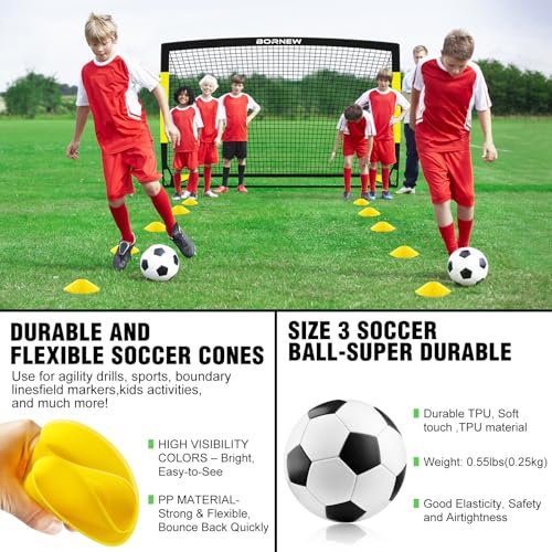 Kids Soccer Goal Set - 2 Portable 6' x 4' Nets, Ball & Gear - Black Yellow