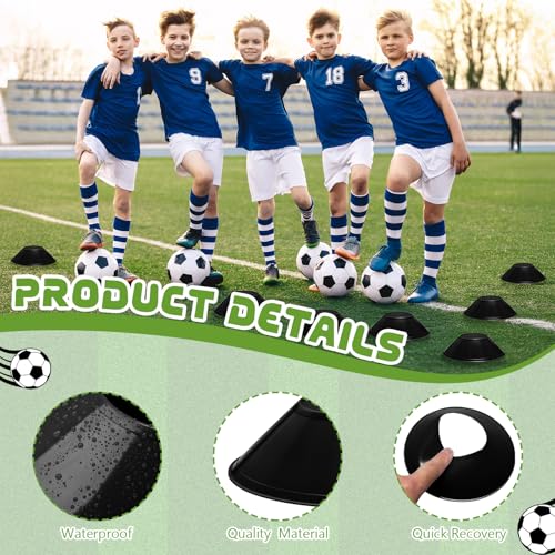 Black Mini Soccer Cones for Agility Training, 12 Pack - Sports & Football Drills