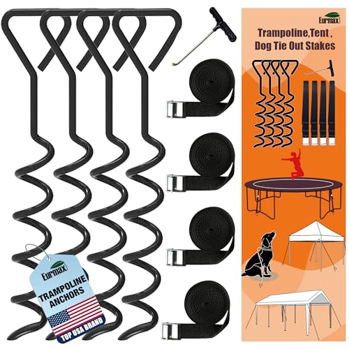 Heavy Duty Trampoline Anchor Kit - 4-Pack Windproof Stakes with T-Hook