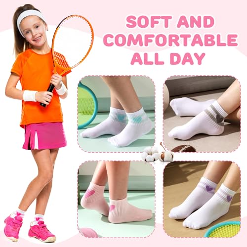 Girls Athletic Crew Socks - 6 Pairs for Ages 6-8 - Cute Light Color