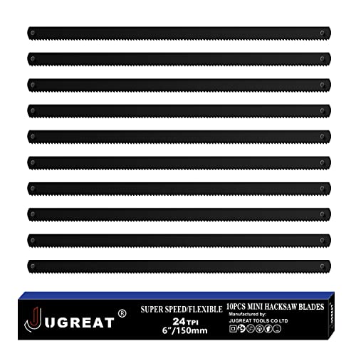JUGREAT Professional Steel Mini Hacksaw Blades 6" / 150mm Length(24T 10 Pack), High Speed Steel Grounded Medium Teeth