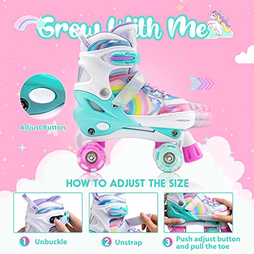 Adjustable Rainbow Unicorn Roller Skates for Kids 3-12
