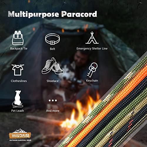 Wildair Forest Camo 100FT Paracord Survival Rope with Fire Starter & Fishing Line