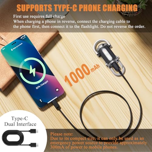 Ciwuzxs Black Rechargeable Mini Keychain Flashlight 800L, Waterproof & Portable