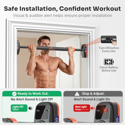 Sportneer Heavy-Duty Pull Up Bar for Doorway with Safety Alert System