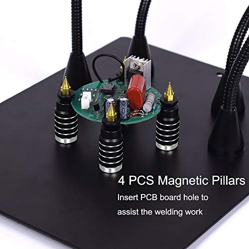 Magnetic Helping Hand, Soldering Helping Hands, 4 PCB Pillars Circuit Board Holder with Flexible Metal Arms Heavy Duty Base Electronic Repair Tool