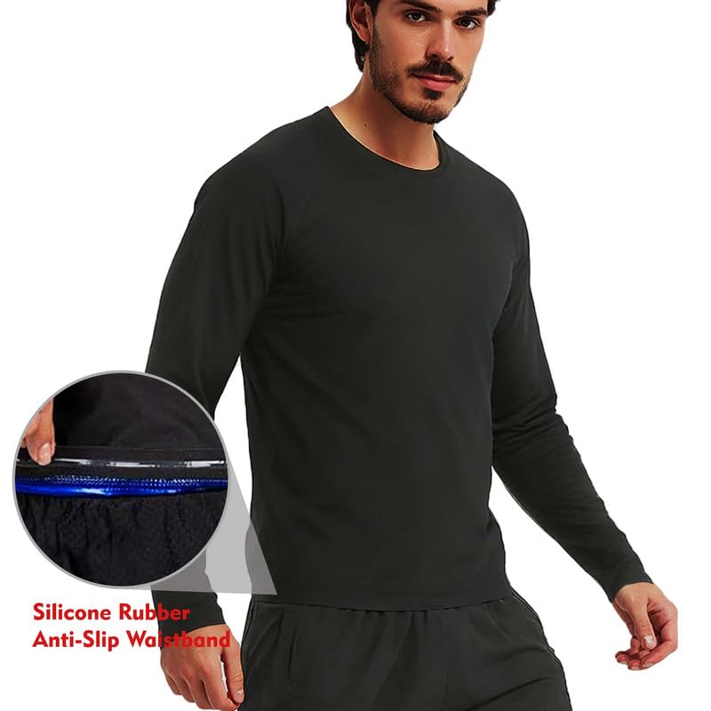 Men's Sauna Shirt - Long Sleeve Slimming Sweat Suit, Black Large