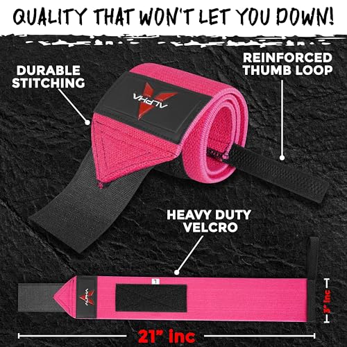 Weightlifting Wrist Wraps - Adjustable & Durable for Gym - Pink