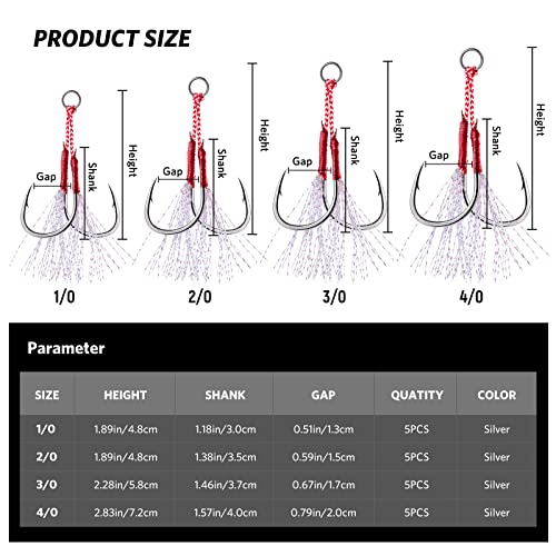 Double Fishing Assist Hooks Kit - Red #2/0 (5pcs) for Jigging