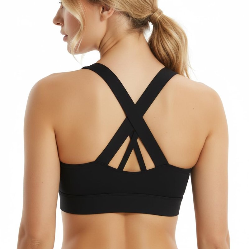 newlashua High Support Sports Bras for Women - High Impact Zip Front Sports Bra Padded Strappy Back Workout Bra L Black
