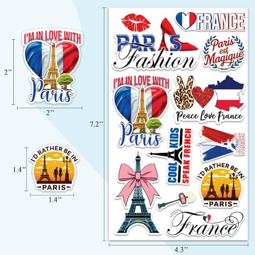 France Stickers 50 Pieces French Paris Sticker Vinyl Waterproof Decal for Laptop Water Bottle Phone Car Window Bike Motorcycle Stakeboard Scrapbook Gifts