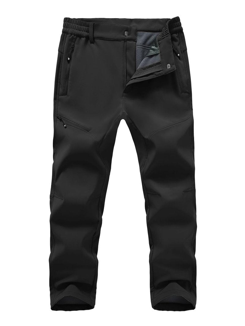 YSENTO Men's Insulated Snow Ski Pants Waterproof Winter Fleece Lined Softshell Hiking Cargo Pants Zipper Pockets Black 34