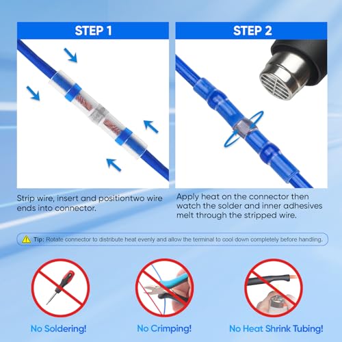 TICONN 100 Pcs Solder Seal Wire Connectors, Heat Shrink Butt Splice