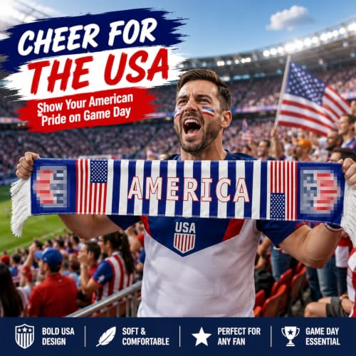 Kytunera USA World Cup Soccer Scarf 53x7 Inch Double-Sided Team Fan Gift