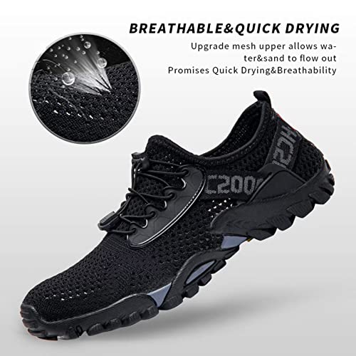 SOBASO Water Shoes Women Men Quick Dry Aqua Beach Swim Footwear All Black 12 Women / 10.5 Men