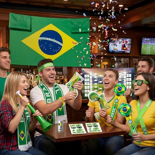 Brazil Fan Party Supplies Set - 12 Pcs for Sports Events