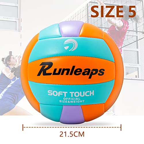 Beach Volleyball Official Size 5 PU Ball - Waterproof Indoor/Outdoor (Blue Orange) Runleaps